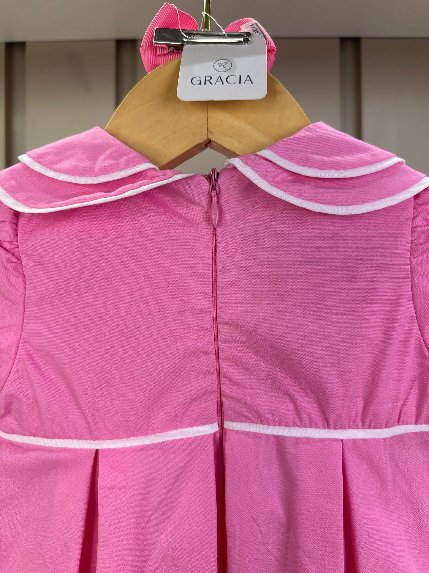 Vestido Bebê Algodão Com Calcinha E Gola Pregas Tricoline Pink - Um Mais Um
