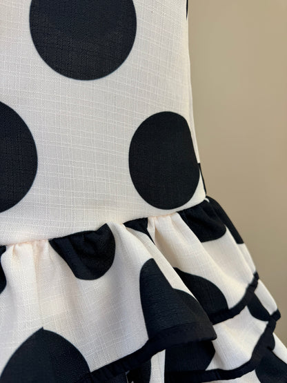 Vestido Infantil Trapézio Babado Bolinha Branco - Luluzinha