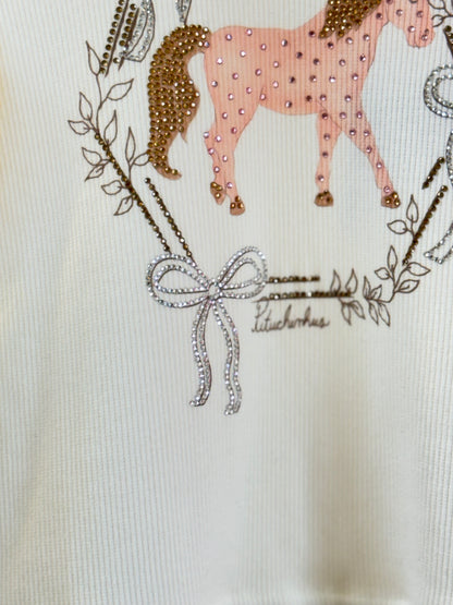 Blusa Infantil Rib Moldura Cavalinho Cristal Off White - Pituchinhus