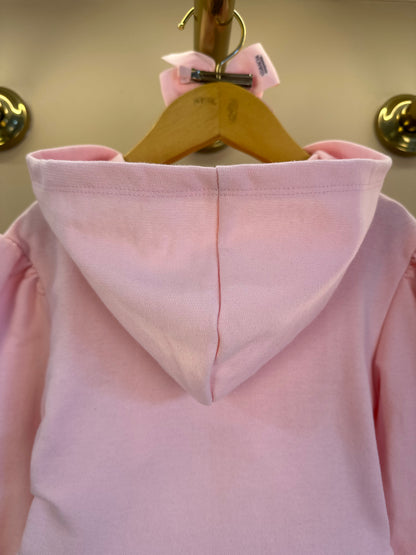 Vestido Infantil ML Moletom Rodado Capuz e Bordado Rosa - Luluzinha