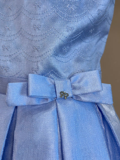 Vestido Infantil Festa Busto Bordado Lacinho Azul Claro - Petit Cherie