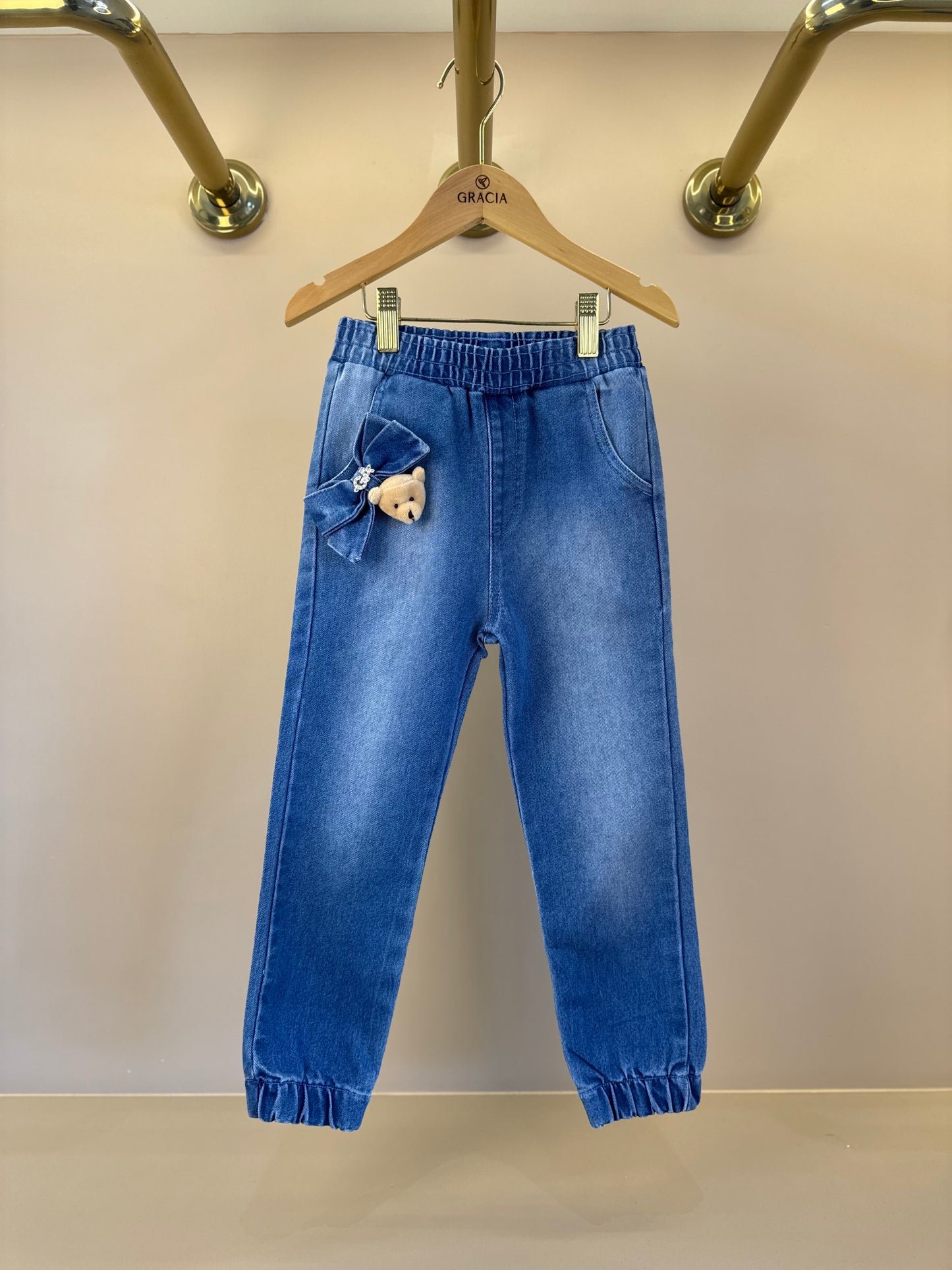 Calça Infantil Jogger Ursinho Jeans - Gabriela Aquarela