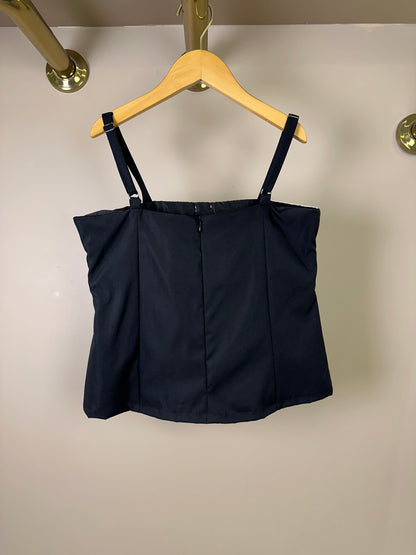 Blusa Teen Cropped Alfaiataria Laços Preto - Authoria