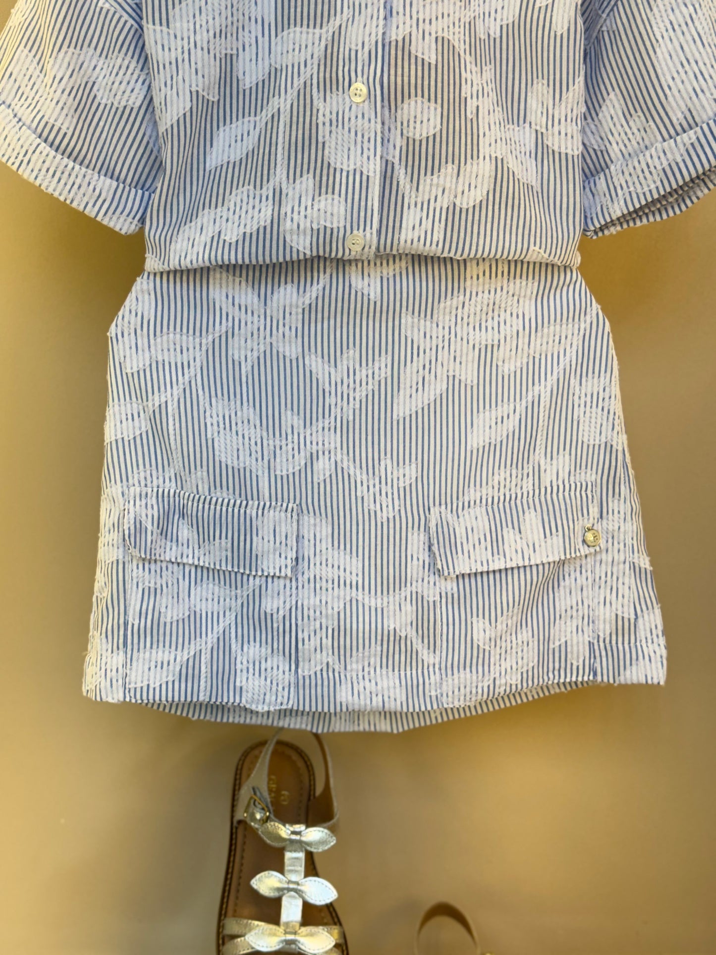 Conjunto Infantil Tricoline Camisa e Saia Short Azul Claro - Um Mais Um