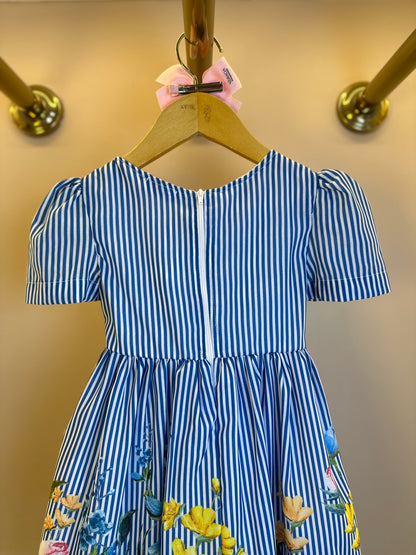 Vestido Infantil Rodado Algodão Listrado Barrado Floral - Luluzinha