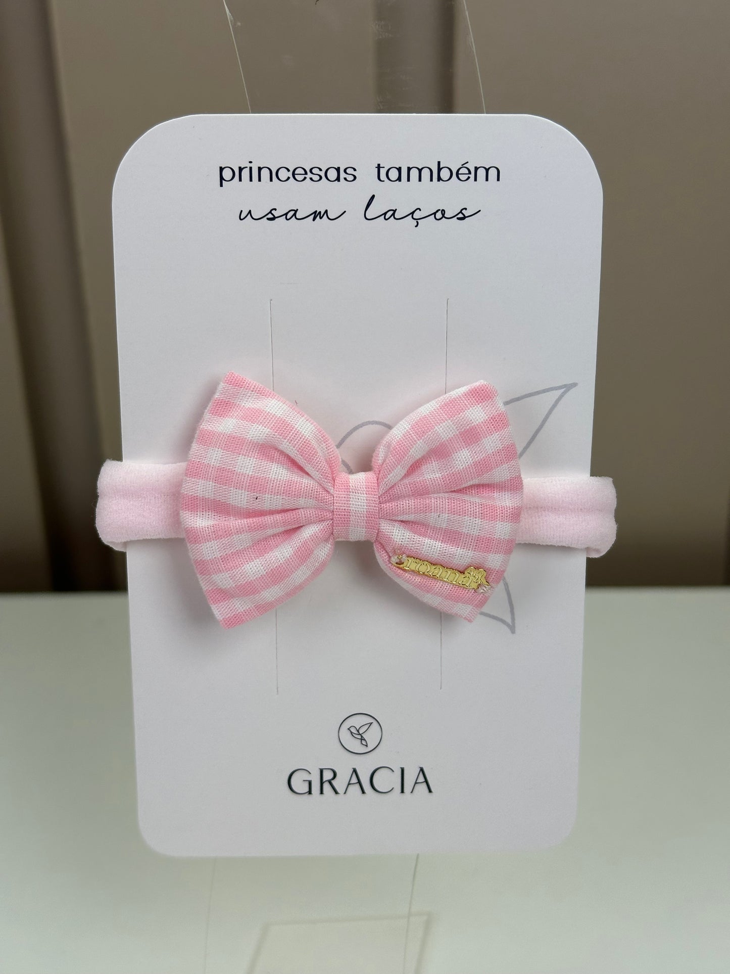 Faixinha Bebê Laço Puffer Xadrez Rosa - Roana PRÉ-VENDA