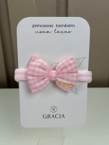 Faixinha Bebê Laço Puffer Xadrez Rosa - Roana PRÉ-VENDA