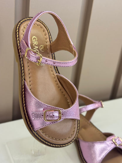 Sandália Infantil Mel Rosa Metalizado - Gracia