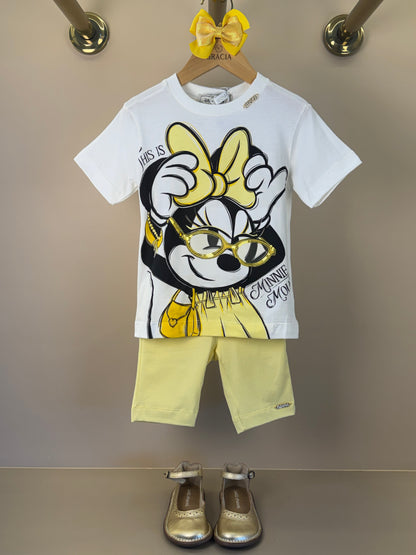 Conjunto Infantil Blusa Minnie Mouse e Shorts Legging Amarelo - Animê