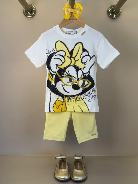 Conjunto Infantil Blusa Minnie Mouse e Shorts Legging Amarelo - Animê