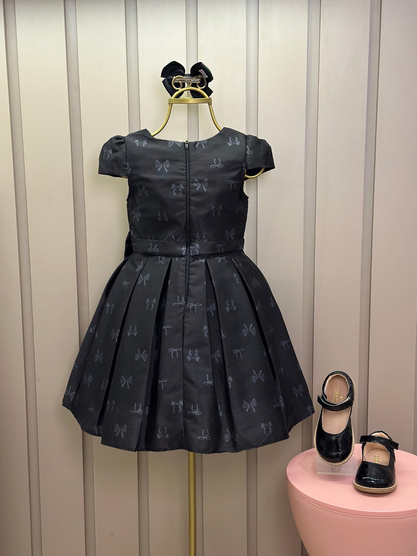Vestido Infantil Festa Preto Estampa Lacinhos - Mon Sucré