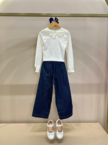 Conjunto Infantil Blusa Cotton Amour Cristal Off White e Calça Jeans Reta Cristais - Pituchinhus