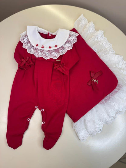 Saída de Maternidade Bebê em Renda Vermelho - Roana