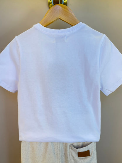 Conjuinto Infantil Camiseta Algodão NFL Teddy Torcedores e Bermuda Linho Elastano Bege - Dame