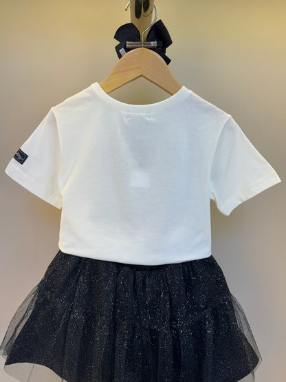 Conjunto Infantil Blusa Hello Kitty Strass com Saia Tule Glitter - Momi