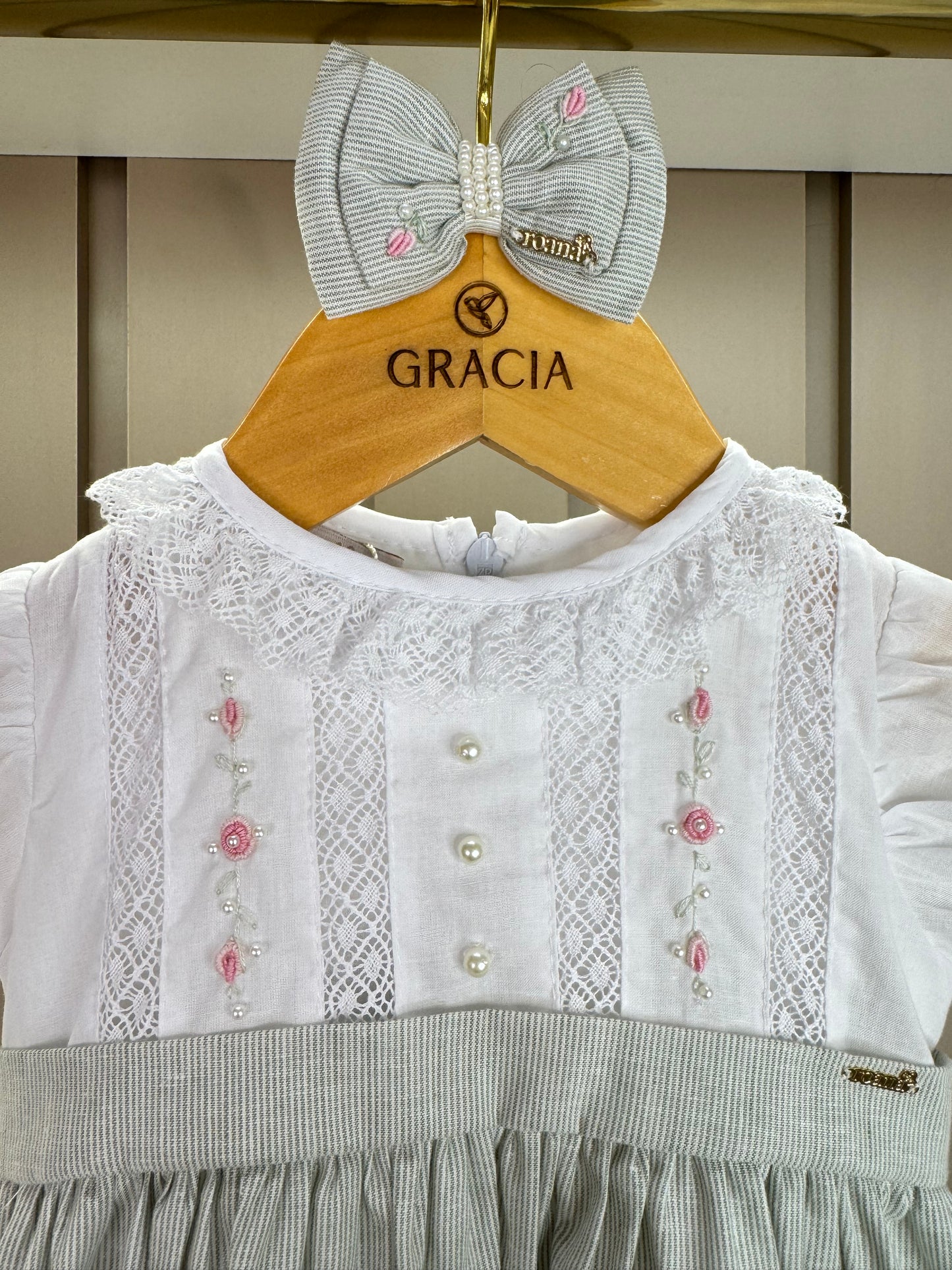 Vestido Infantil Bordado Flores E Mangas Bordadas  Clásico Verde - Roana