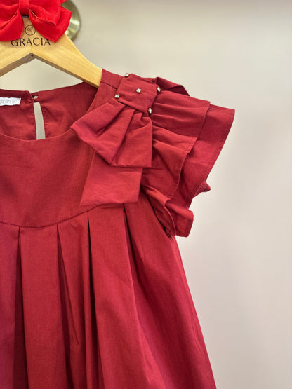Vestido Infantil Jumper Algodão Pregas Vermelho - Um Mais Um