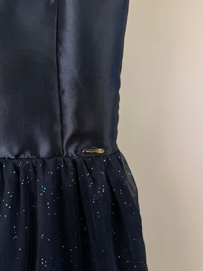 Vestido Teen Saia Em Tule Brilhante Preto - Vanilla Cream
