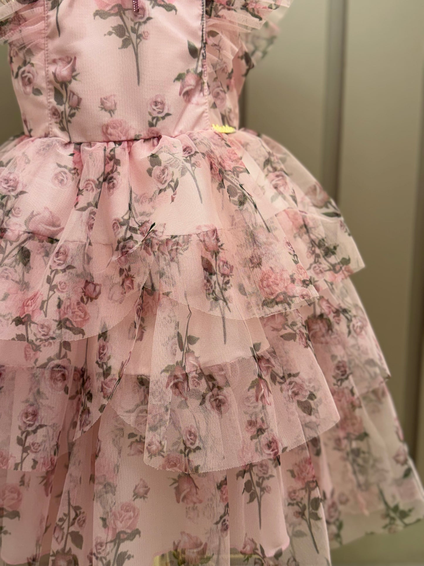 Vestido Infantil Festa Princesa Tule Floral Rodado Rosa - Luluzinha