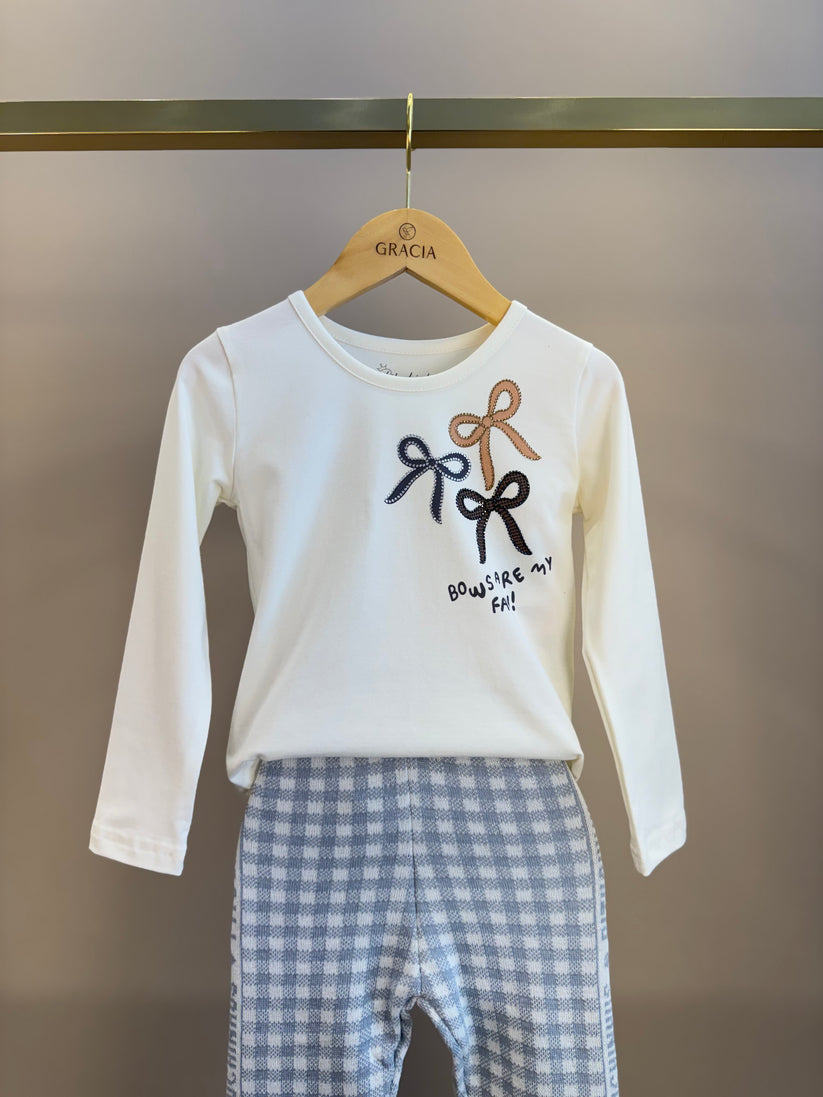 Blusa Infantil Cotton Laços Bows Are My Fav Off  White - Pituchinhus
