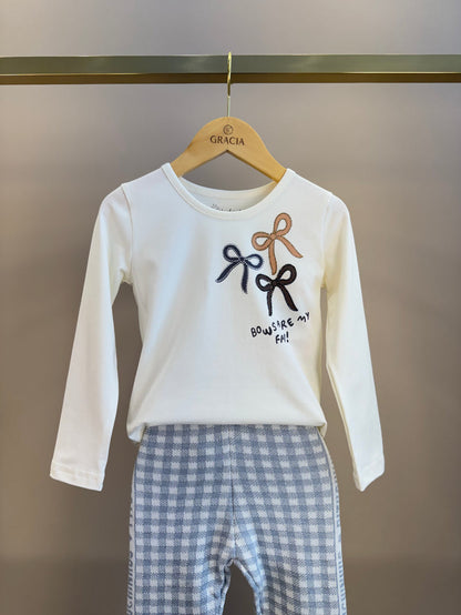 Blusa Infantil Cotton Laços Bows Are My Fav Off  White - Pituchinhus