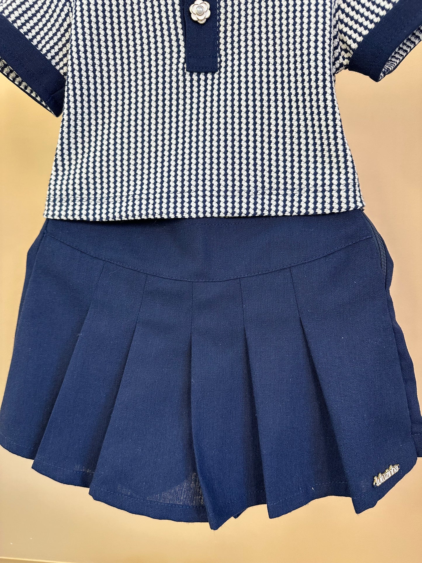 Conjunto Infantil Polo Navy e Shorts-saia Marinho - Luluzinha