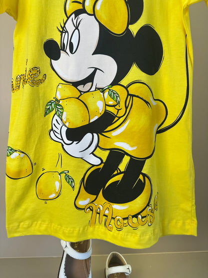 Vestido Infantil Disney Amarelo Mickey e Minnie Limões - Animê
