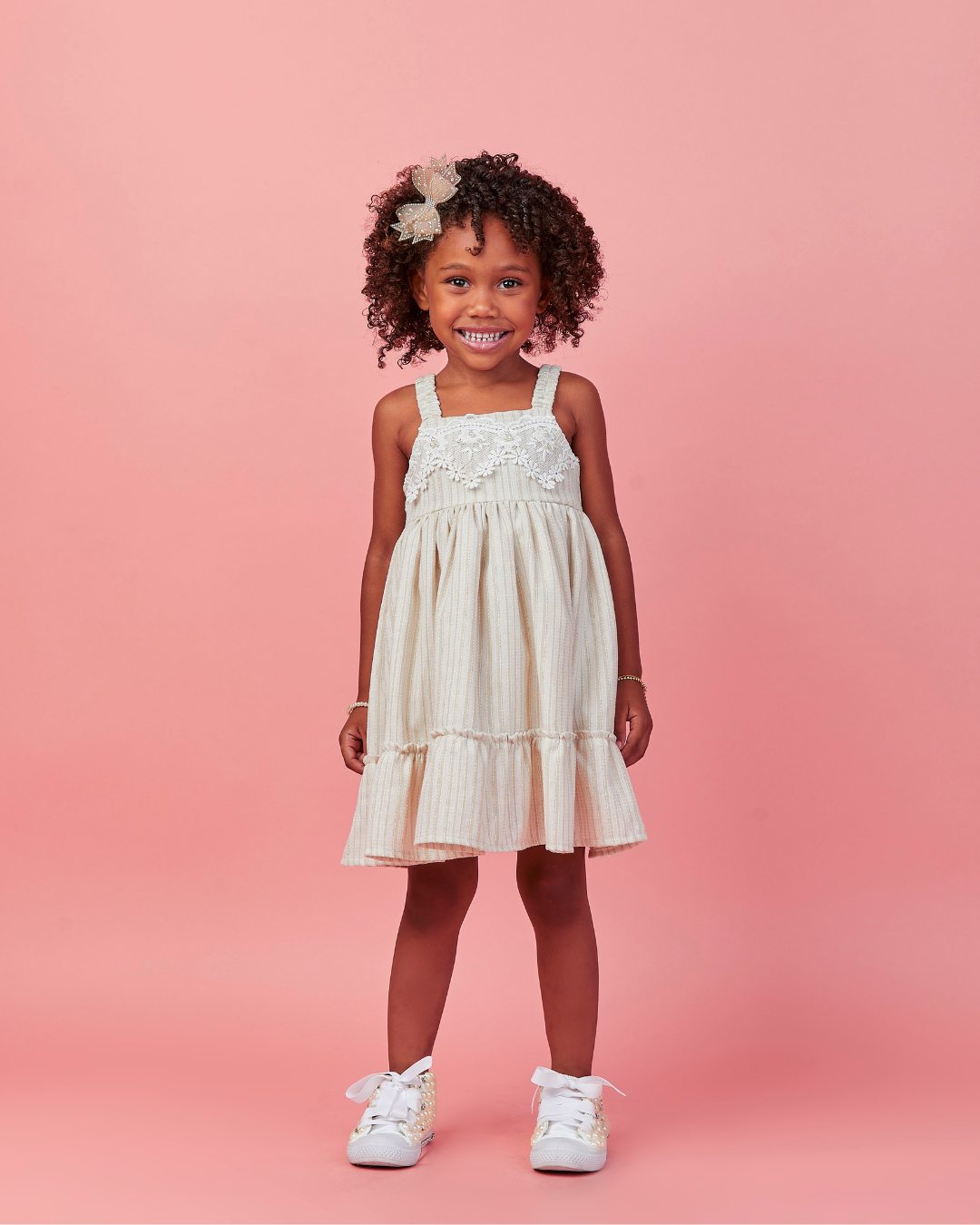 Vestido Infantil Linho com Renda e Laço - Gabriela Aquarela