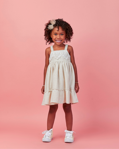 Vestido Infantil Linho com Renda e Laço Gabriela Aquarela