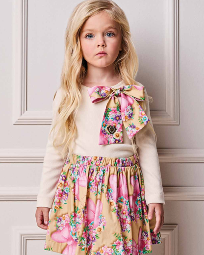 Conjunto Infantil Blusa Com Laço Minnie Flores e Saia Estampada Minnie Flores - Animê