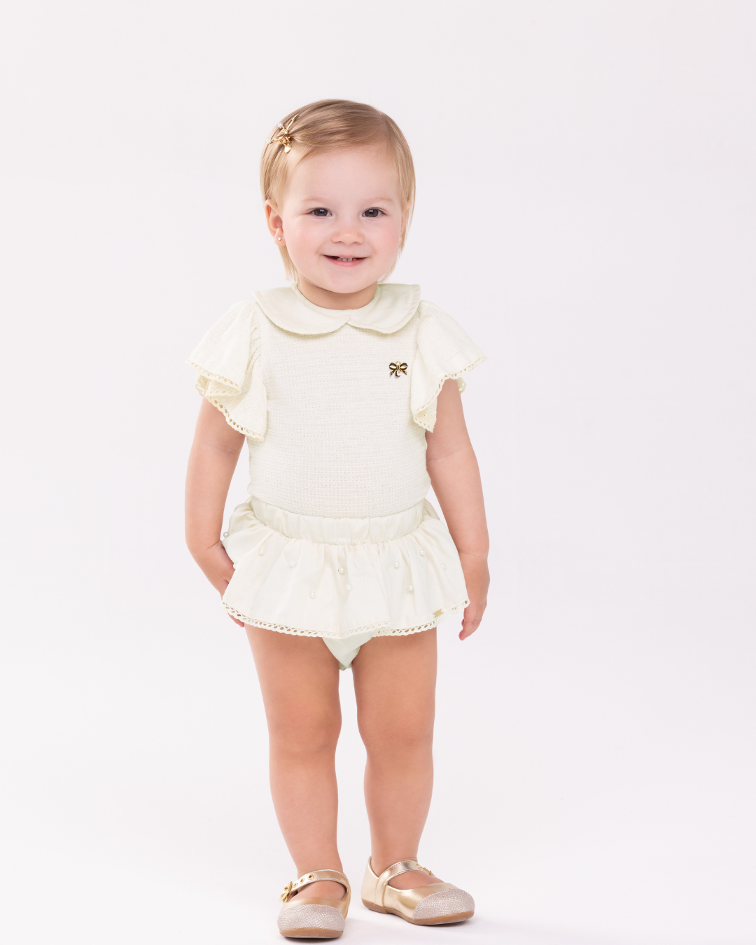 Conjunto Bebê Body Golinha e Calcinha Babado Pérola - Charpey