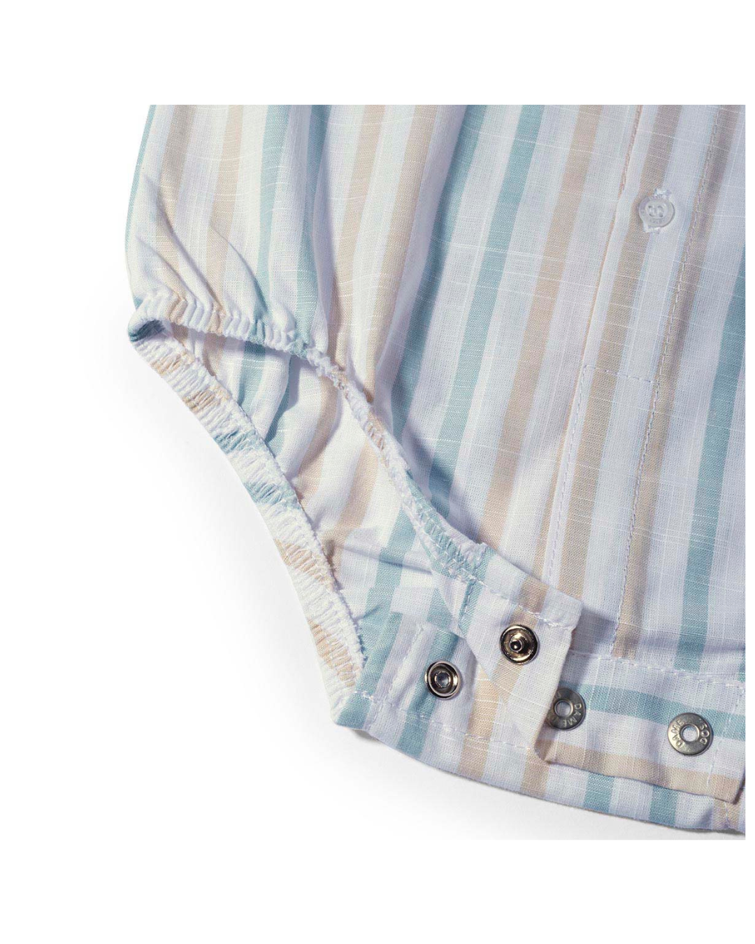 Conjunto Bebê Camisa-body Algodão Listras Azul/Amarelo e Bermuda Social Bege - Dame