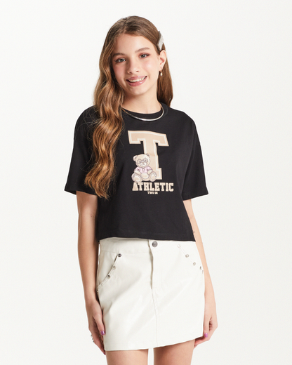 Conjunto Teen Camiseta Oversized e Saia-Shorts com Tachas Preta - Two In