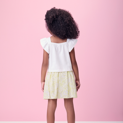 Conjunto Infantil Blusa e Saia-shorts Laise Flores Neon Lima - Momi