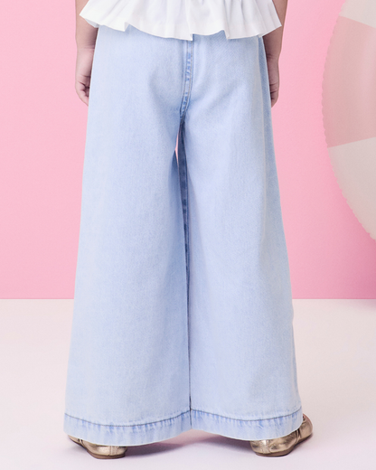 Conjunto Infantil Blusa Bordado Inglês e Calça Jeans Cós Clochard - Momi