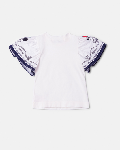 Conjunto Infantil Jardineira Jeans com Blusa Mangas Amplas Minnie Navy - Animê