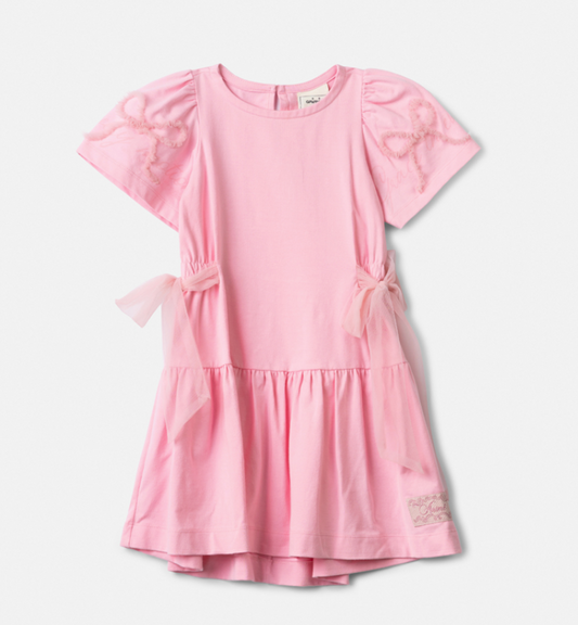 Vestido Infantil Laço Bordado Rosa - Animê