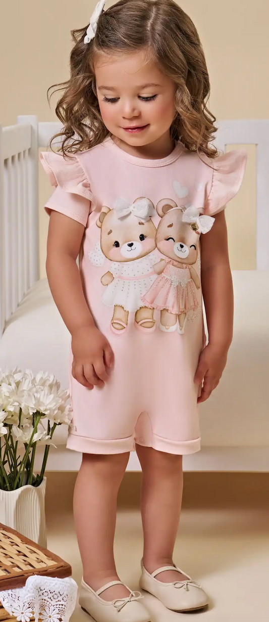 Macaquinho Infantil Rosa Ursinhas Com Laço - Infanti