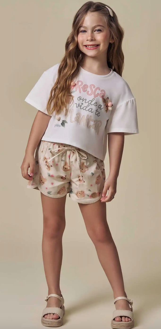 Conjunto Infantil Blusa e Shorts Estampa Ursinhas - Infanti