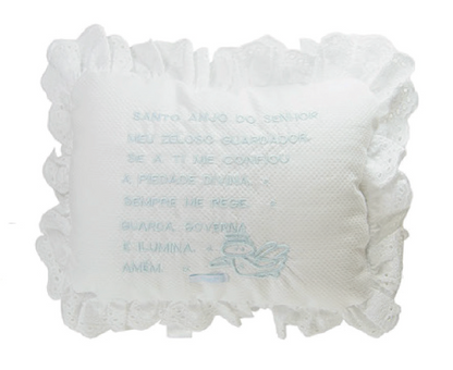 Almofada Bebê Oração Santo Anjo Rendada Bordado Azul - Roana