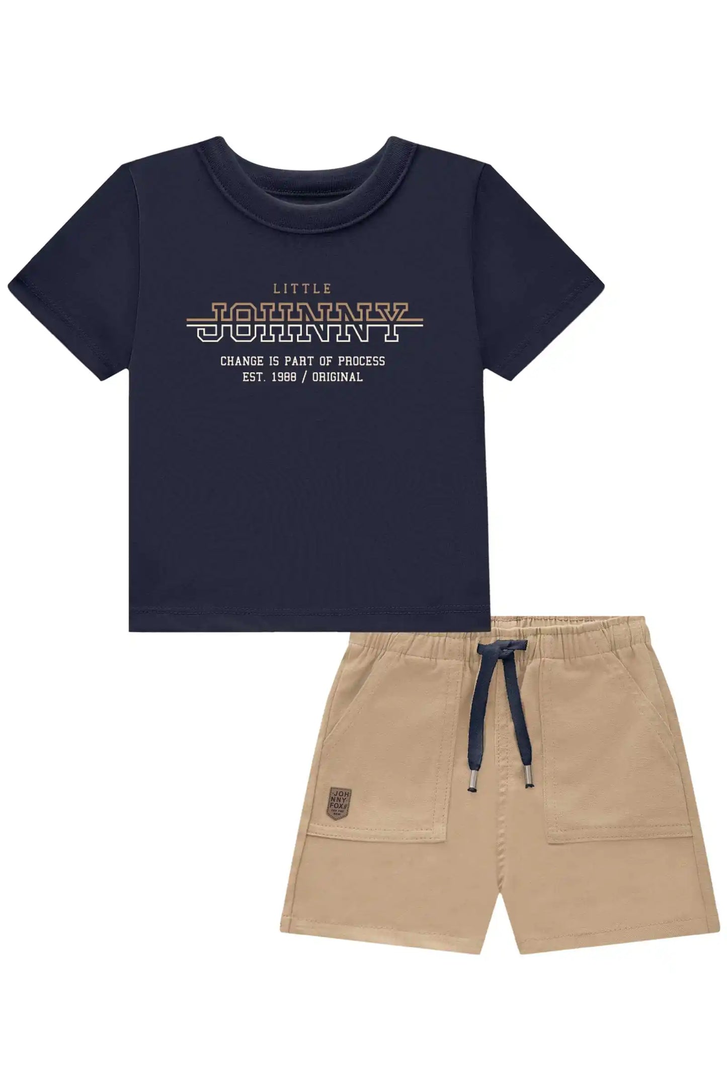 Conjunto Infantil Camiseta Algodão Marinho e Bermuda Sarja Girassol Marinho - Little Johnny