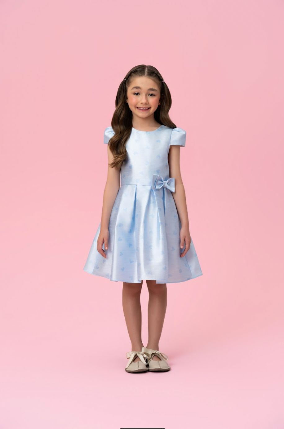 Vestido Infantil Festa Azul Corações Laço Cintura - Mon Sucré