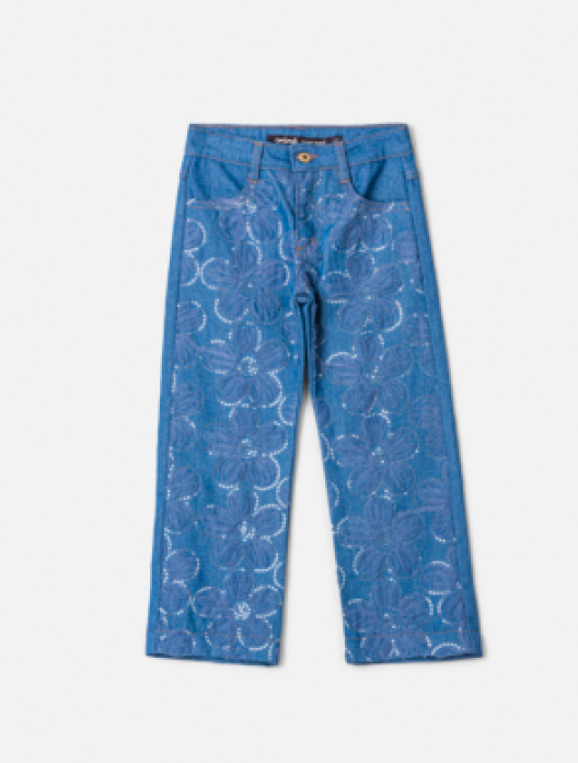 Calça Infantil Jeans Bordada Tule Flores - Animê