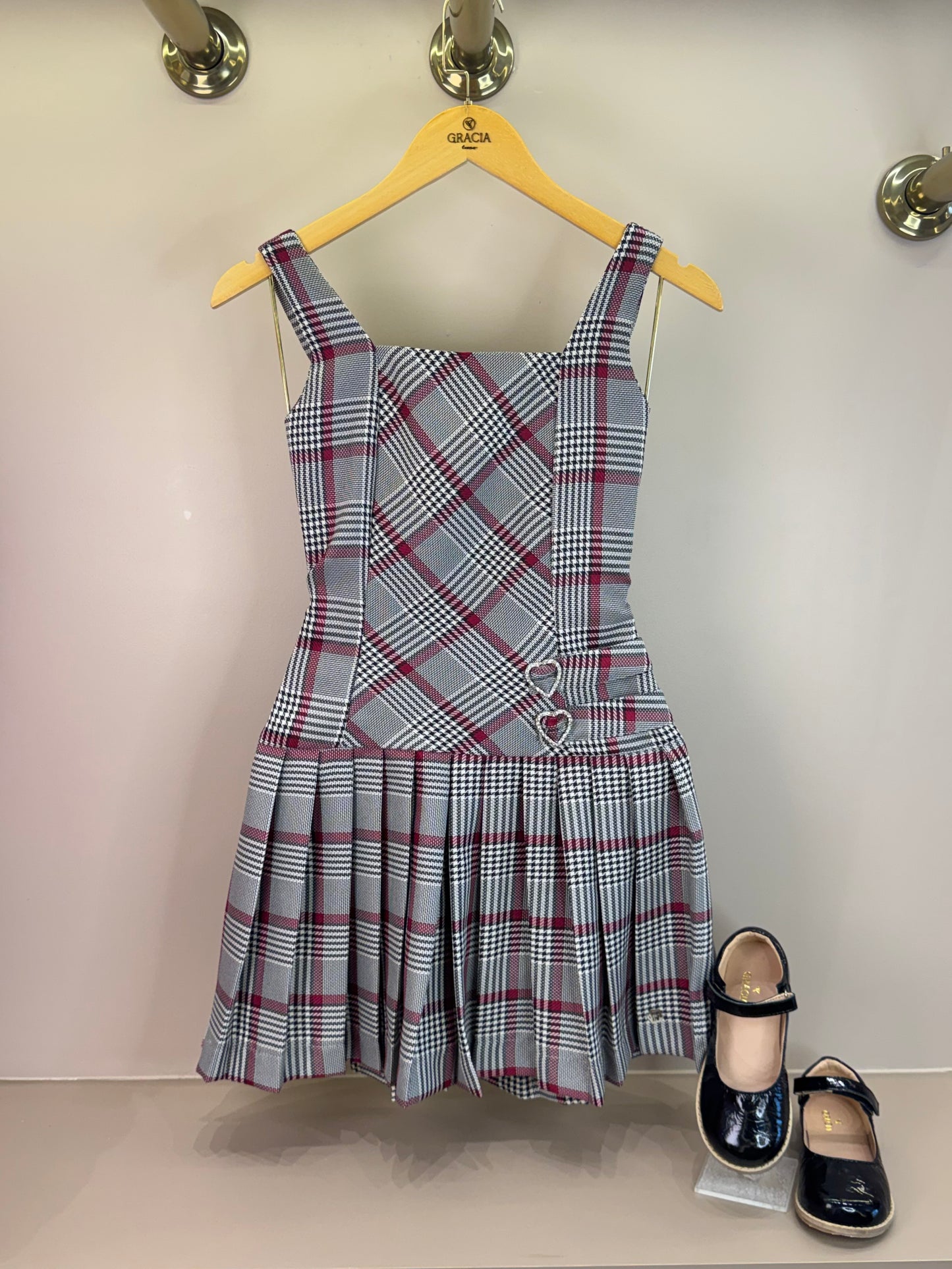 Vestido Teen Alfaiataria Xadrez com Pregas - Two In