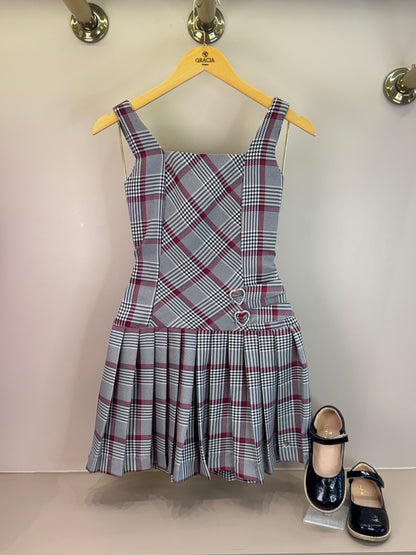 Vestido Teen Alfaiataria Xadrez com Pregas - Two In