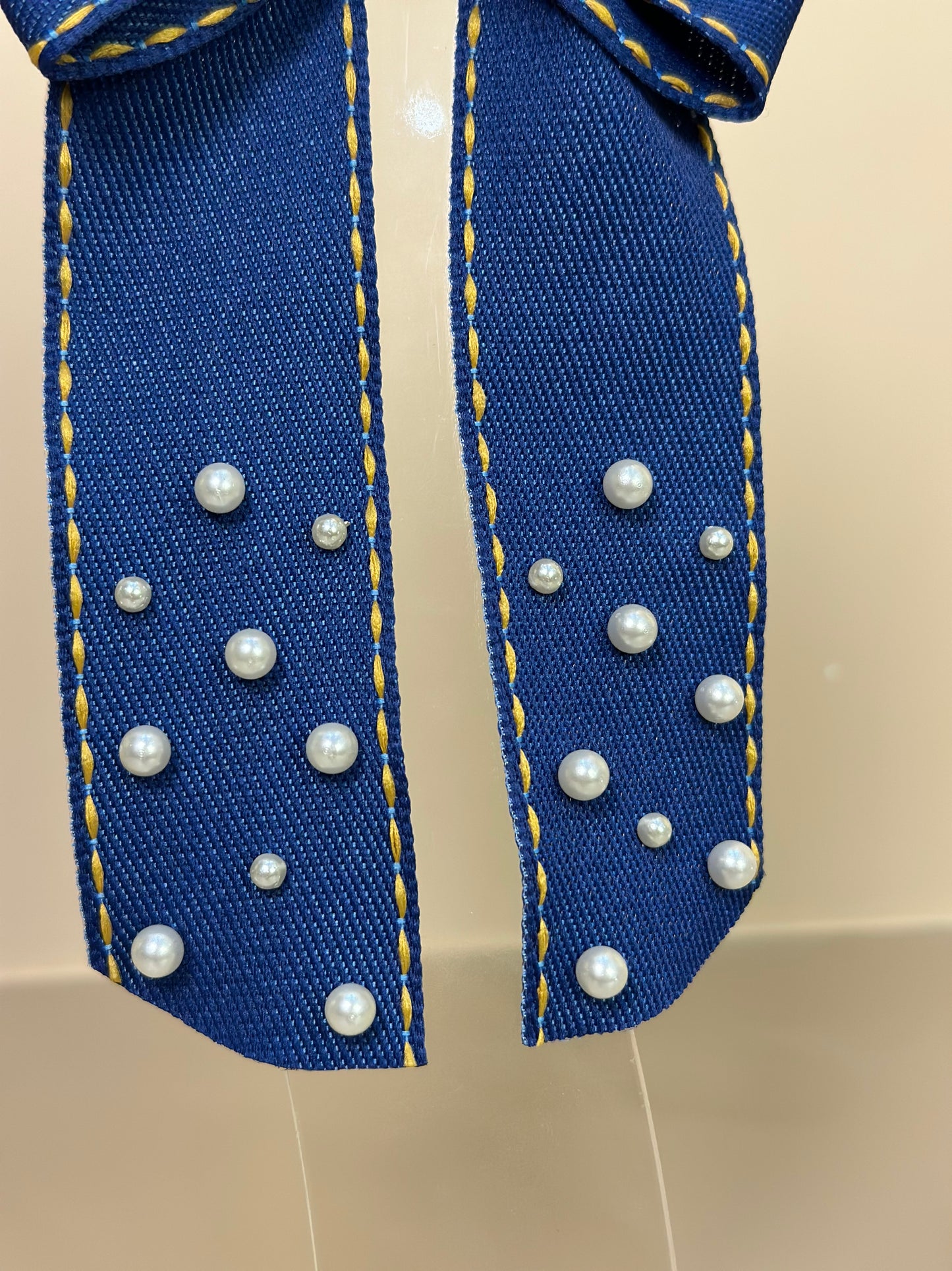 Laço Infantil Special Alongado Jeans Pérolas - Gracia