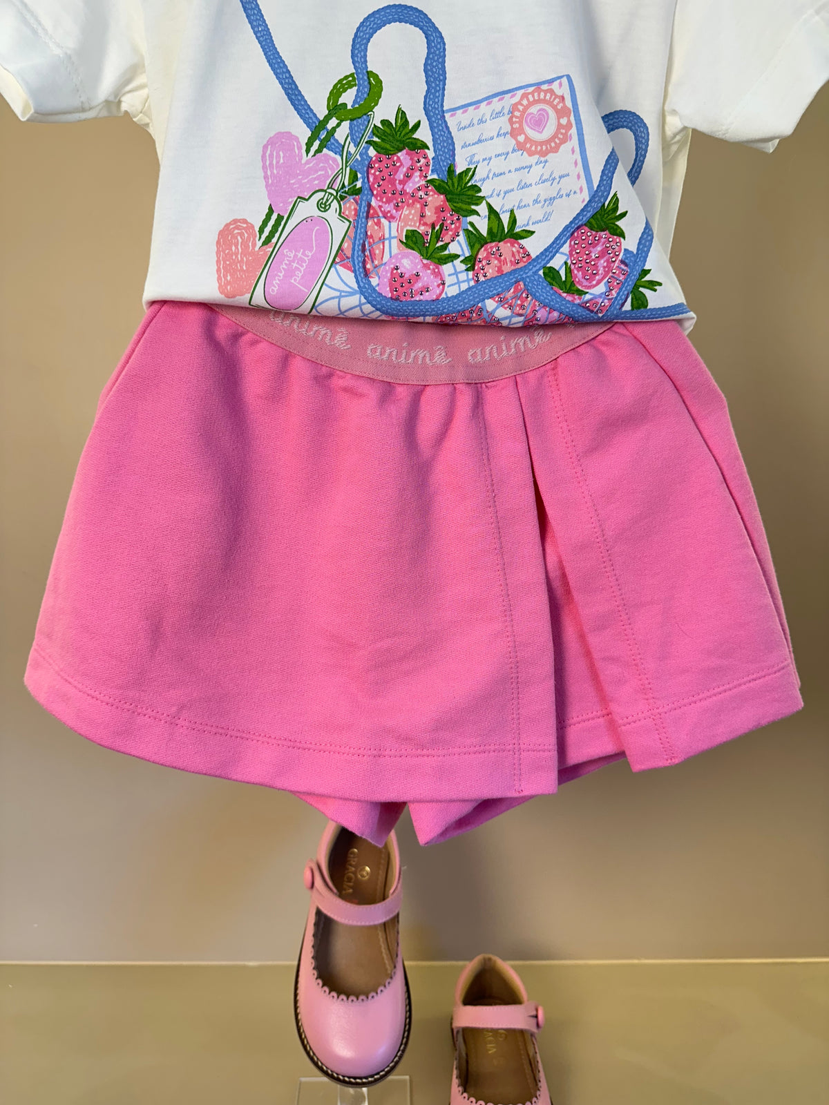 Conjunto Infantil T - Shirt Estampa Strawberry e Shorts Saia Rosa - Animê