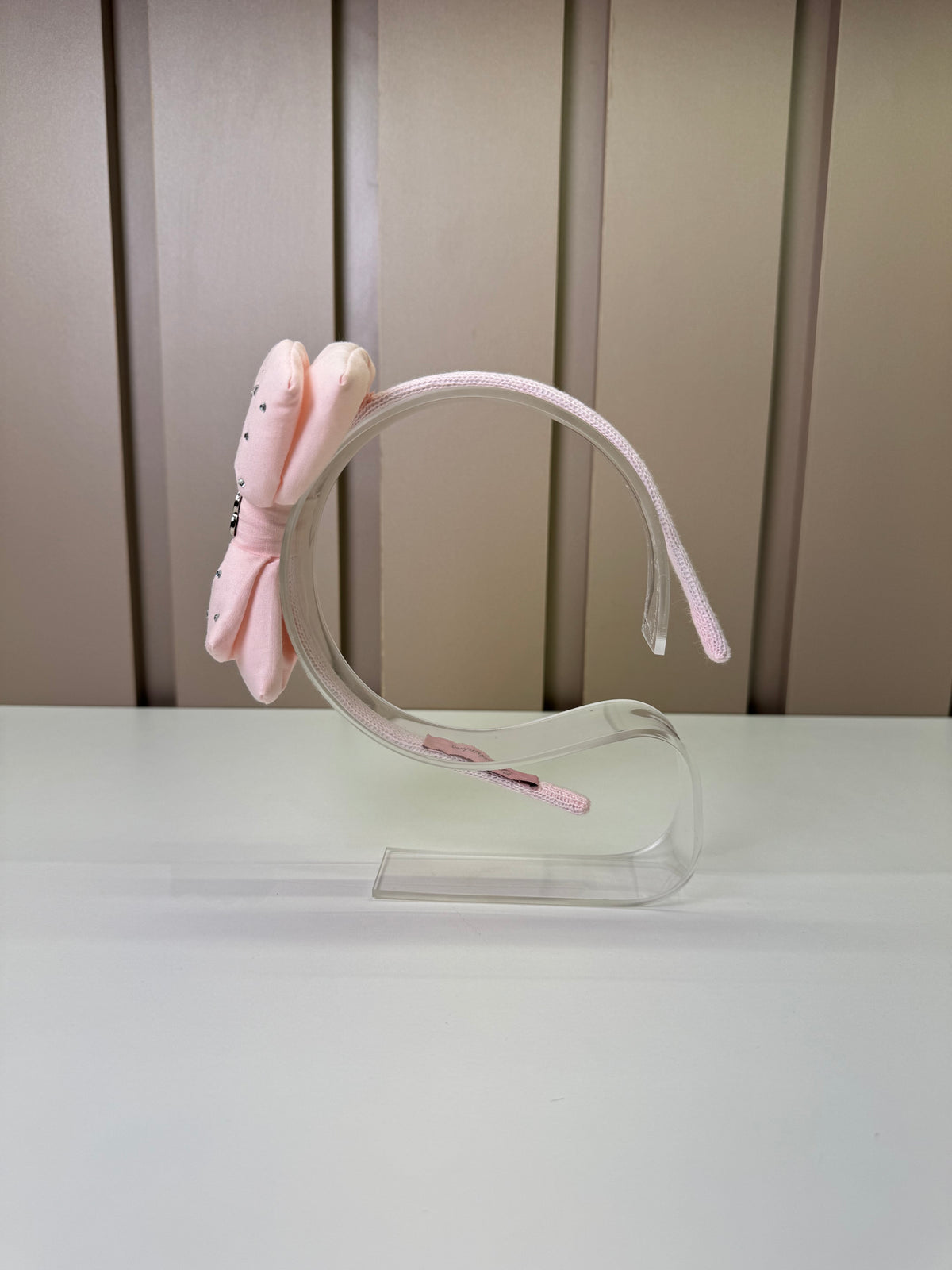 Tiara Infantil Rosa Laço Liso Cristais - Pituchinhus