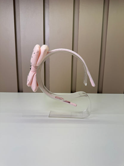 Tiara Infantil Rosa Laço Liso Cristais - Pituchinhus