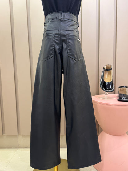Conjunto Infantil Blusa Tule & Strass com Calça Wide Leg Couro Tech Pingente de Urso - Luluzinha